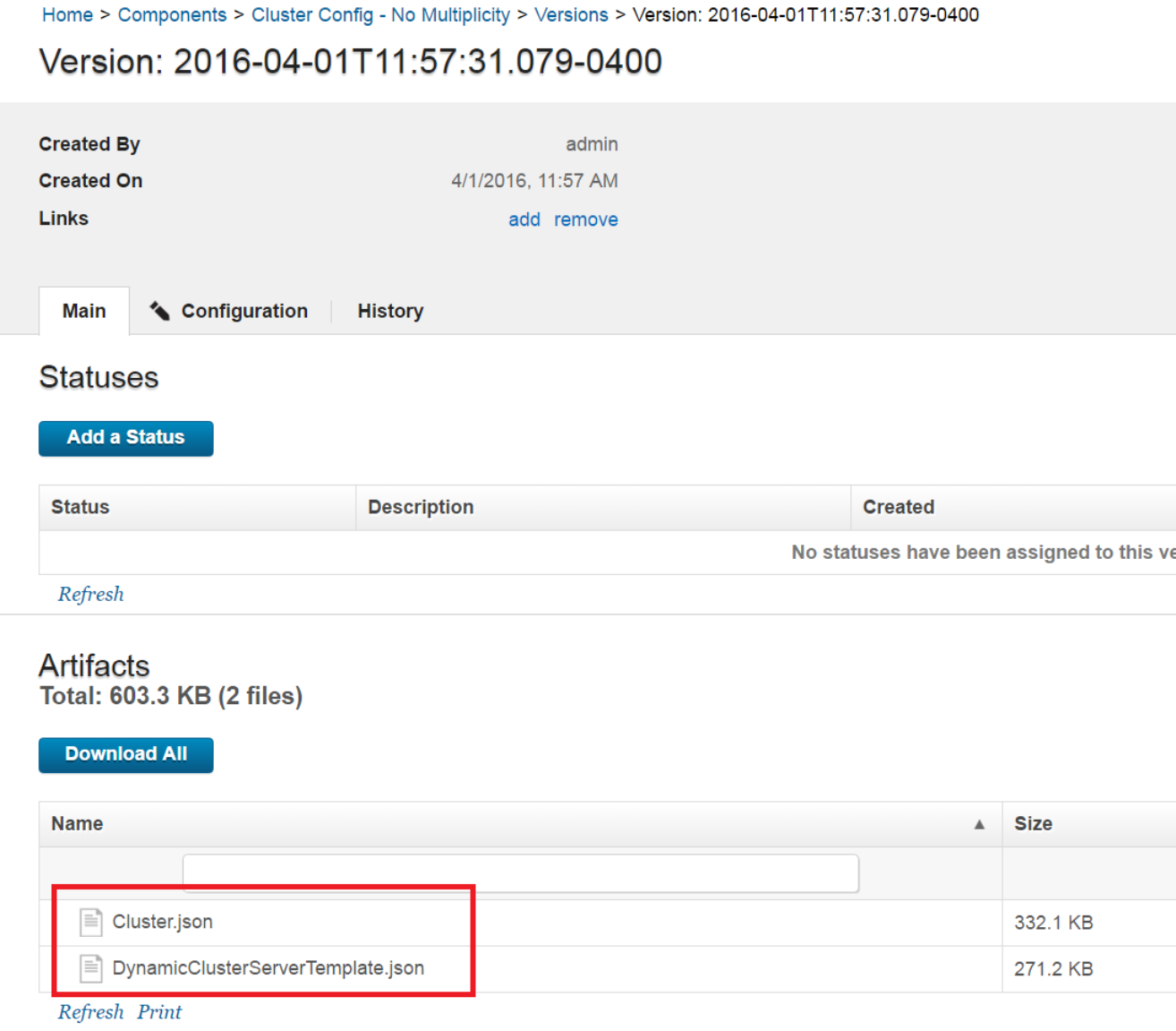 component version artifacts