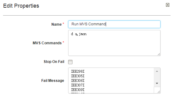 Configure Run MVS command step