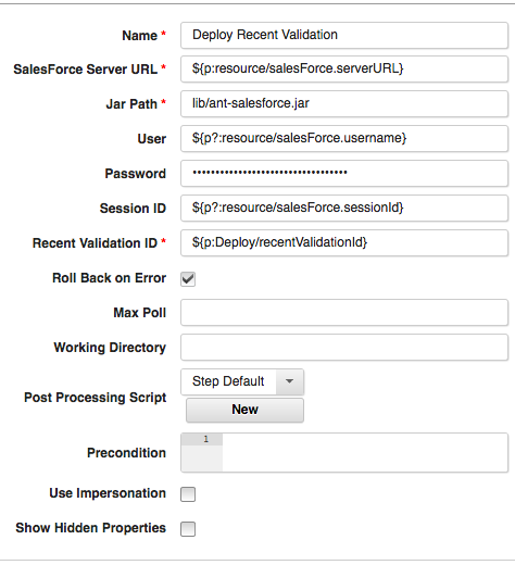 Example Deploy Recent Validation step references a recentValidationId