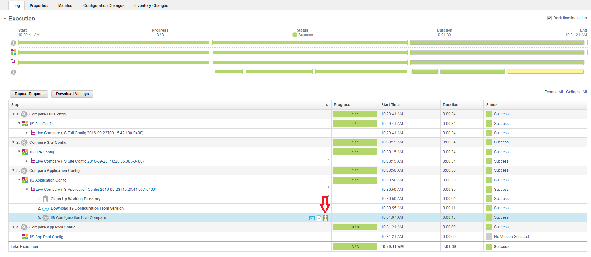 Figure 3. The compare icon on the process request page.