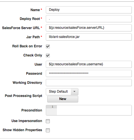 Example Deploy step with Check Only set to true